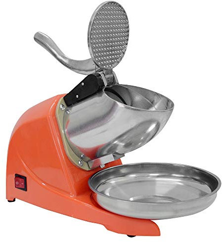 XUMI Picadora de Hielo, Trituradora de Hielo Automática Eléctrica de Aluminio Multifuncional Máquina para Fabricar Cono de Nieve, Máquina de Hielo Raspado 1440r/Min 250W,Naranja