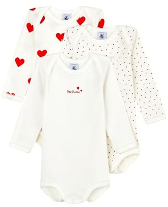 Petit Bateau Lot de 3 Bodies Manches Longues Coeur Bébé en Coton 24 Mois
