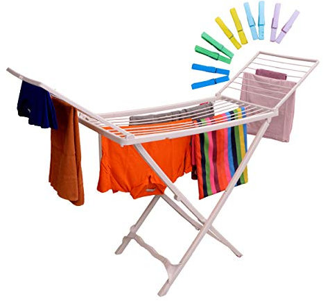 Kasalingo Stendino biancheria in plastica + mollette GRATIS, Stendibiancheria da esterno/interno, chiudibile e salvaspazio, con spazio di stenditura 18 m, in Resina 100%, 170 x 50 x 90 cm