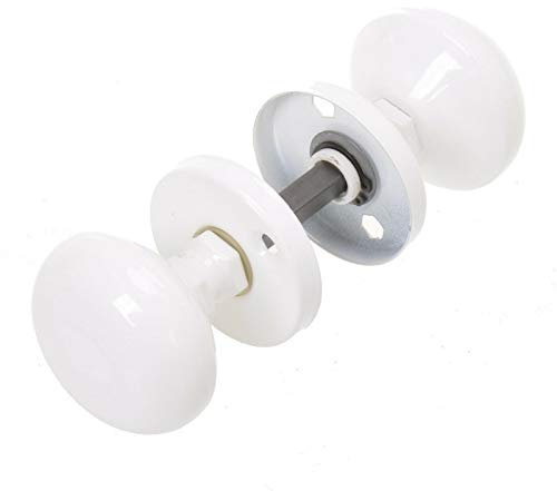 Aqbau Jeu de Poignées de Porte Rondes | Diamètre du cache serrure: 55 mm|Poignée Multitâche Blanc |Bouton Rotatif | Bouton Aluminium | Poignée de Porte Extérieure