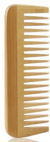 MRD Bamboo Wide Tooth Comb, Detangling Anti-Static Brush Natural Curly Wavy Dry Hair For Womens and Mens Hand Polished (1PCS)
