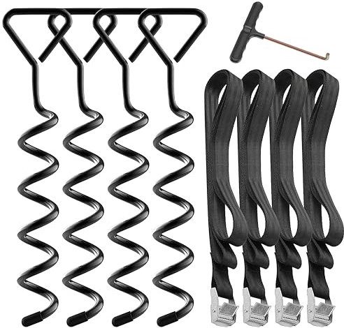 Hodzeed 4Set Heavy Duty Trampoline Anchor Ground Pegs Tie Down Kit - Tied Pet Dog Fixed, Fit Trampolines Garden Camp Swings Shed,Black