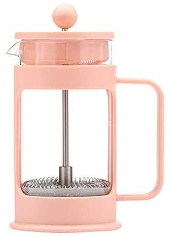 Daoyuan French Press Kaffeebereiter, Hitzebeständige Kaffeekanne Aus Borosilikatglas, 304 Edelstahl Handfilter Kaffeepresse Mit 3 Filtern, Kaffeekanne Und Teekanne Für Campingreisen (Color : Pink)