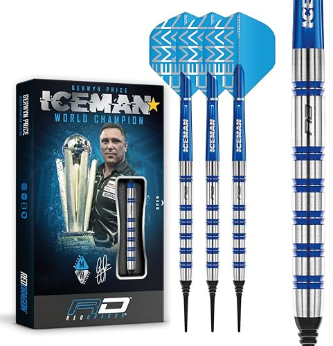 RED DRAGON Gerwyn Price Iceman Challenger Professional Tungsten Darts Set with Flights and Stems