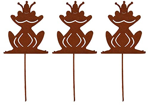 UNUS Garden Grenouilles - Lot de 3 Piquets de Jardin - Décoration avec Motif Grenouille - Aspect Rouille - En Métal Inoxydable - Pour Terrasse, Balcon (Petit)