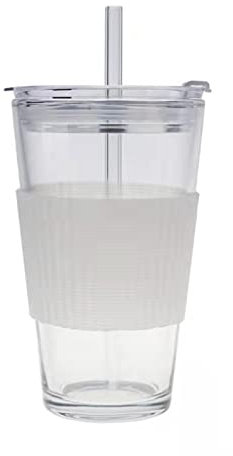 Botella de agua de vidrio con paja y tapa, taza de café helada reutilizable, taza de batidos de boca ancha, tarros de vidrio a prueba de fugas, botella de agua potable, vaso de viaje para perla grande