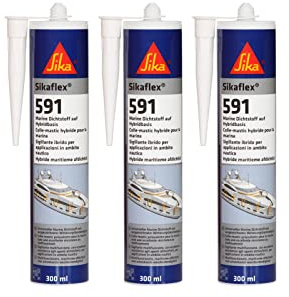 Sikaflex 591 Lot de 3 cartouches de mastic hybride multifonction pour applications marines, bateaux, bateaux, 300 ml, blanc