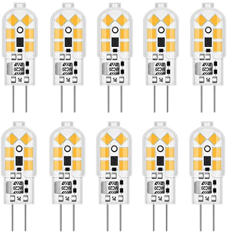 ShuoHui G4 Led Birne Kaltweiss, 1.2W 12V G4 Led Glühbirnen, Ersatz für 10W Halogenlampen, 120lm 6000K 360° 12V AC/DC Led Leuchtmittel, Kein Flackern Nicht Dimmbar Stiftsockellampe Lampen (10)