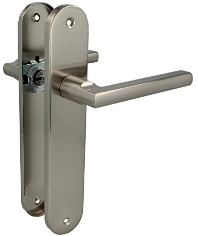 Amig - Jeu de poignées avec plaque en acier pour porte | Mod. MAI PB | 240 x 45 mm | Carré de 8 mm | Design élégant et simple | Sans embout | Aluminium Nickel brossé