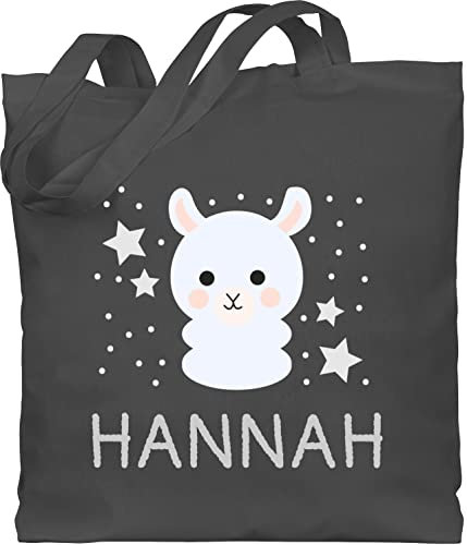 Baumwolltasche - Lama Bild lustig und Dein Name - Unisize - Dunkelgrau - personalisierter jutebeutel kinder personalisiertes stoffbeutel geschenke kindergarten einkaufstasche tasche baby jutetasche