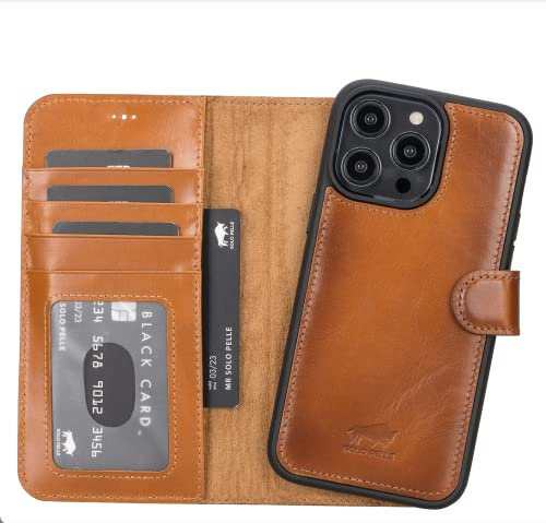 Solo Pelle Lederhülle kompatibel für iPhone 14 Pro Max in 6.7 Zoll abnehmbare Hülle (2in1) inkl. Kartenfächer für das original Apple iPhone 14 Pro Max in 6.7 (Cognac Braun)