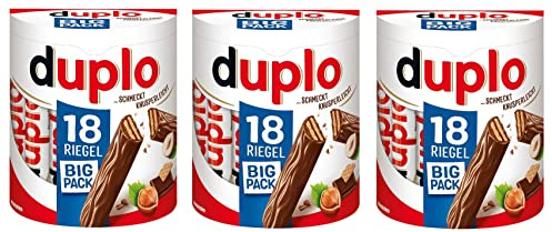Ferrero Duplo Schokoriegel Waffel mit cremiger Kakaofüllung und Haselnüssen (18 x 18,2g) 3 Packung mit je 18 Einzelriegeln