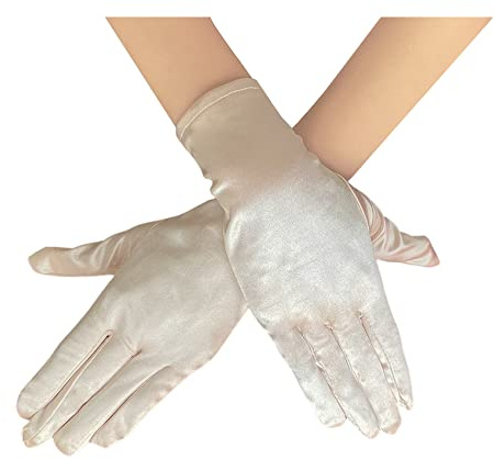 AUSUAYA Guantes cortos de satén para mujer, guantes cortos de ópera para mujer, longitud de muñeca de los años 20, guantes de novia para fiesta de baile nocturno, iglesia, boda, GB-WG-S-G1, champán,