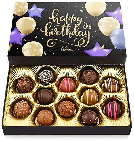 Happy Birthday Chocolates - 12 Assorted Milk & Dark Chocolate Truffles - Gourmet Box - Birthday Gifts for Women & Men, 6 oz
