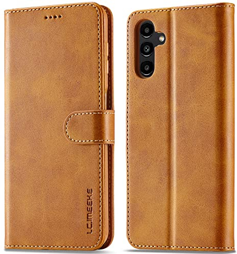 WAURZ Coque pour Samsung Galaxy A34 5G Portefeuille,Jaune | Etui Antichoc en Cuir Pochette à Rabat Clapet, Housse avec Porte Carte Fermeture Magnétique Étui Protection Case Flip Cover