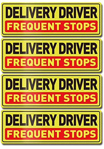 Delivery Driver Car Magnet 12 × 4 Inches Reflective Frequent Stops Magnetic Sticker Warning Safety Sign for Vehicle Truck 4 Pack