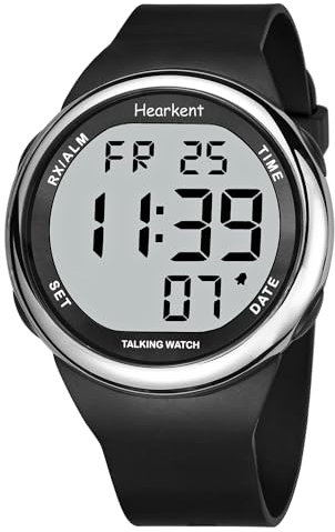 Hearkent Orologio parlante per non vedenti e anziani, orologio vocale francese per ciechi con grande schermo LCD, argento, Moderno