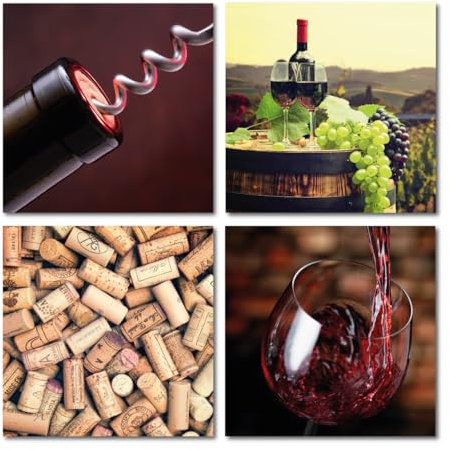 LABORATORIO 102 Quadro Forex Calice Vino (4 Pannelli da 20x20 cm) Paesaggi Tappi Sughero per Bar Cucina Sala Locale - Spessore 1 cm - Massima Qualità di Stampa - Quadro Moderno Pronto da appendere