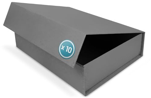 Verpackungswelt Geschenk-Box mit Deckel | 31 x 22 x 7 cm (10er Pack) | Magnet-Verschluss | Hochzeit, Geburt, Weihnachten, Geburtstag | Grau