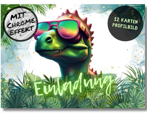 12x Dino Einladungskarten - Für den Kindergeburtstag von Jungen & Mädchen - Coole Party Dinosaurier Geburtstagseinladungen inkl. Messenger Bild & Urlaubsgutschein