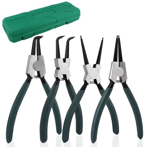 NVIYAM 4 Pezzi Pinze per Anelli di Sicurezza,Dritti Pinza Seeger, Piegati Pinza Seeger,Acciaio al Carbonio industriale,Maniglie Antiscivolo,Con stoccaggio portatile,anelli di sicurezza sostituzione