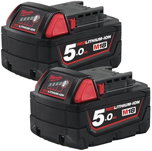 Milwaukee M18B5 18V 5.0Ah RedLithium-Ion Batteries (Twin Pack)
