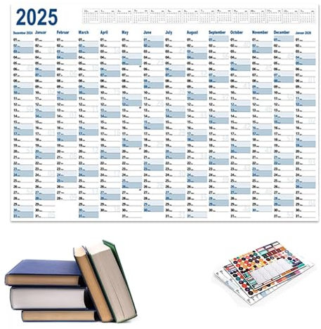 Jahreskalender 2025, Wandposterkalender 2025 | 365 Tage Kraftpapier-Posterkalender im Querformat - Multifunktionaler, faltbarer Wand-Jahreskalender für Unternehmen, Schule, Klassenzimmer, Zuhause