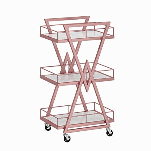 NSTVVEE Küchenwagen, multifunktionaler Kosmetikwagen, dreischichtiger Barwagen aus Metall, tragbarer Lagerwagen, geeignet für Restaurants, Hotels (Pink)