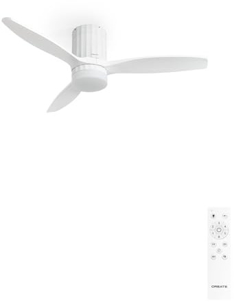 CREATE / WINDCALM LINE/Ventilador de techo con luz blanco y líneas verticales con mando / 40W, Silencioso, Ø132 cm, 6 velocidades, 3 temperaturas de luz, temporizador, función verano-invierno