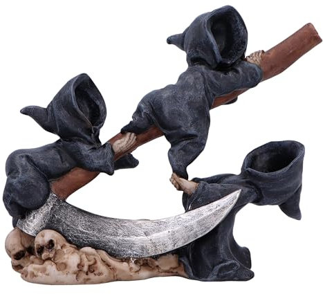 Nemesis Now Mischievous Reapers 3 Baby Reapers on Scythe Figurine, 15.5cm, Resin, Cast in the Finest Resin, Expertly Hand-Painted, White/Brown