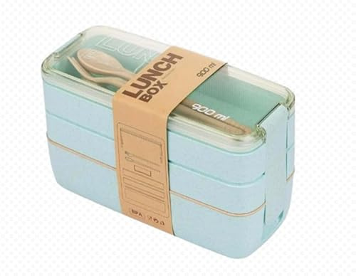 CUTLERIA Bento Lunch Box | Japanese Lunch Box Kit with Spoon & Fork | 3-in-1 Compartment Meal Prep Containers for Kids & Adults (Green)