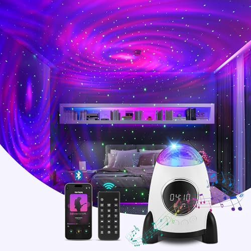 SHXMZS Proiettore Star con sveglia, Rocket Galaxy Projector per camera da letto, altoparlante Bluetooth e proiettore Aurora con rumore bianco