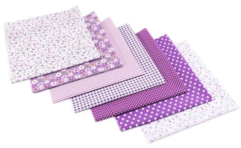 Anevous 7 Stück 25cm x 24cm Baumwollstoff Patchwork Stoffpaket, Baumwolle Stoffe zum Nähen, Quilten Basteln Stoff, DIY Handgefertigte Dekoration Handwerken Bedruckte Muster Baumwolltuch,Lila A