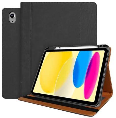 World biz Funda de cuero para iPad de 10ª generación, modelo 2022 de 10.9 pulgadas, funda de negocios de cuero de primera calidad con bolsillo y soporte para lápices, apagado y encendido automático,