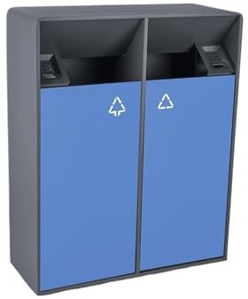CHURICH-E Poubelle d'extérieur, Poubelle extérieure 38L/80L, Double baril carré en métal bleu, grande poubelle commerciale domestique moderne,Utilisation en extérieur ou dans un lieu commerci(Moyen)