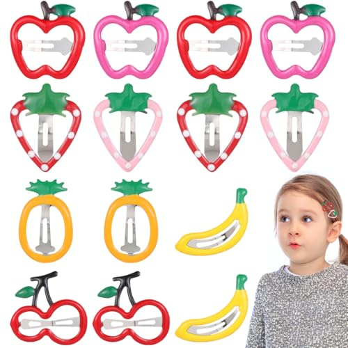 IMIKEYA Haarspangen Trockenfrüchten Mädchen Erdbeer Haarspange Frucht Mini | 14 Stück Haarklammer In Obstform Kinder Haarnadel Fruchtform Haarspangen Set Mit Apfel Banane Ananas Kirsche Und Erdbeere