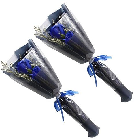 KAILIKETIY 2piezas Ramo De Flores De Jabón Rosa Eterna Jabones Aromáticos Decorativos para Cumpleaños Bodas y Graduaciones Azul