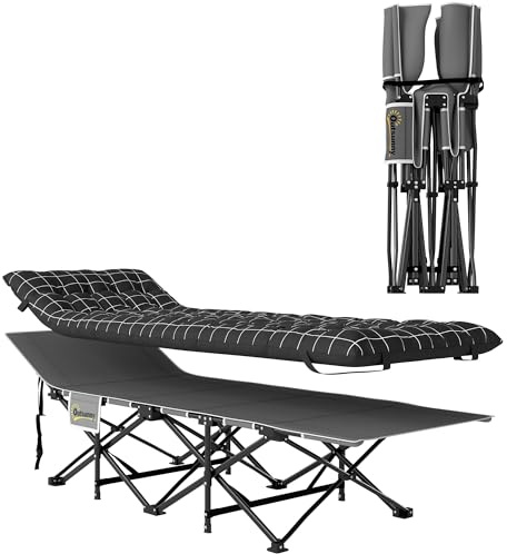 Outsunny Feldbett faltbar Campingbett Matratze 190 x 67 x 37 cm Schwarz | Tragetasche, Gästebett Bis 150 kg, Campingliege für Erwachsene, Klappbett, für Indoor Outdoor Garten Camping Reisen