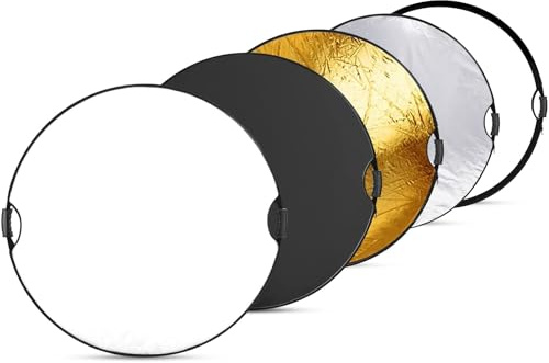 REFLEX CAMERA 5-in-1 Collapsible Photography Reflector Kit, 110cm (43) Round with Dual Handles, Silver, Gold, White, Black & Translucent Surfaces, Portable Light Modifier with Carry Bag