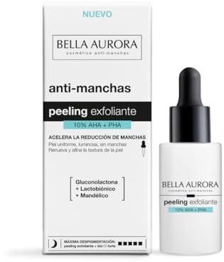 Bella Aurora Peeling Exfoliante 10% AHA + PHA | Sérum facial antimanchas para una piel más luminosa, uniforme y suave | Con ácido mandélico, gluconolactona, lactobiónico y bisabolol | 30 ml