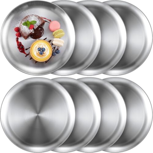 Thenshop Set di 8 teglie per pizza rotonde da 15,2 cm, in acciaio inox, per forno, cucina, cucina, ristorante, sicure, robuste, riutilizzabili, facili da pulire (argento opaco)