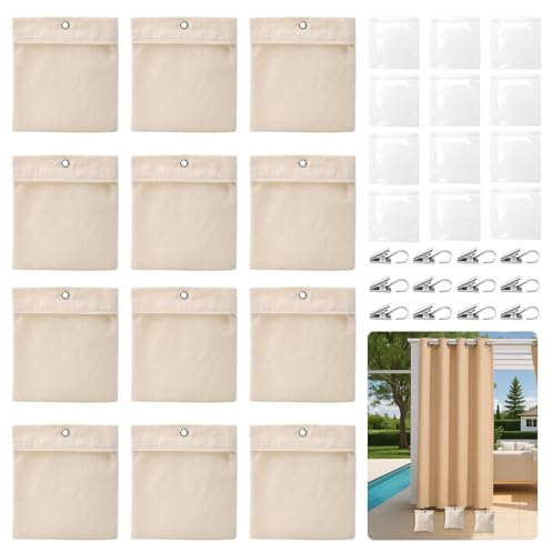 MOERDIFFER 12er Set Outdoor Vorhang Leinwand Gewichte, Gewichtstasche FüR AußEnvorhäNge Mit Metallklemmen, Vorhang Gewichte Outdoor, Vorhang Beschwerer Unten Outdoor FüR Pavillon Drapes