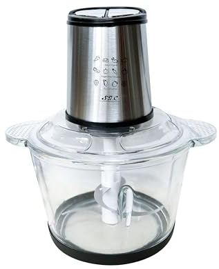 Tritatutto da Cucina Elettrico, 1.8L in Vetro, 300W con 4 Lame Acciaio Inox - 2 Velocità, Lavabile in Lavastoviglie per Carne, Salse, Omogeneizzati e Frutta