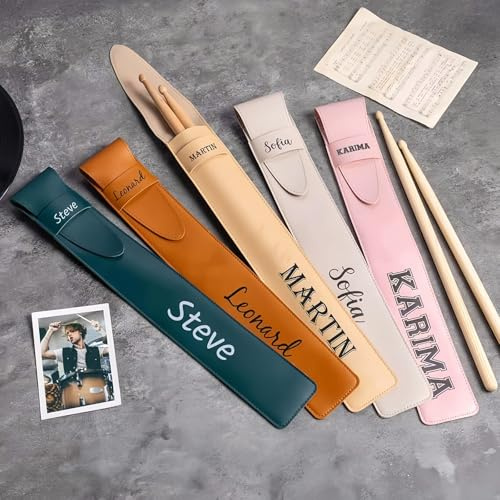 ZZTINGC Personalisierte Leder Drumstick Tasche Mit Namen, Tragbare Drumstick Schutzhülle wasserdichte Aufbewahrungstasche, Benutzerdefinierte Schlagzeug Zubehör Für Schlagzeuger