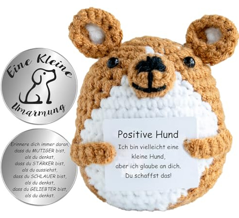 Dingfeiyu Positive Geschenke, Kreative Strickwolle Biene Puppe und Kleine Umarmung Glücksbringer, Gute Besserung, Mutmacher Geschenk, Geschenke für Frauen, Muttertagsgeschenk (Gelber Hund)