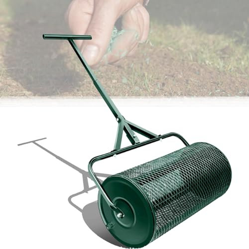 DONGGANSHI Épandeur de Compost, Rouleau à Gazon, épandeur de Jardin avec loquets latéraux améliorés, épandeur à Pousser en Treillis métallique thermolaqué pour fumier, Terre végétale, Vert