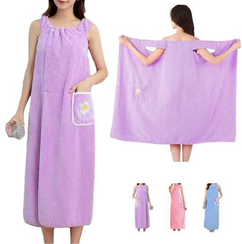 LaresDay Mode Mit Taschen Damen Bademantel Sauna, Strand, Schwimmbad und Wellness, weichem, saugfähigem – Badehandtuch, Saunatuch und Duschtuc (Violett)