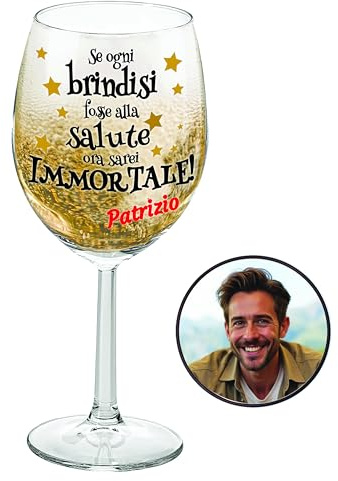 Bombo Bicchiere Personalizzato con Frase “Se ogni brindisi fosse alla salute ora sarei immortale” più Sottobicchiere con Foto – Regalo Spiritoso per Amanti dell’Aperitivo.