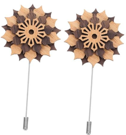 Garneck 2 pièces Broche Bois Fleur Naturelle Style Coréen avec Perles Colorées Épingle Durable pour Costume et Accessoires Homme Lot