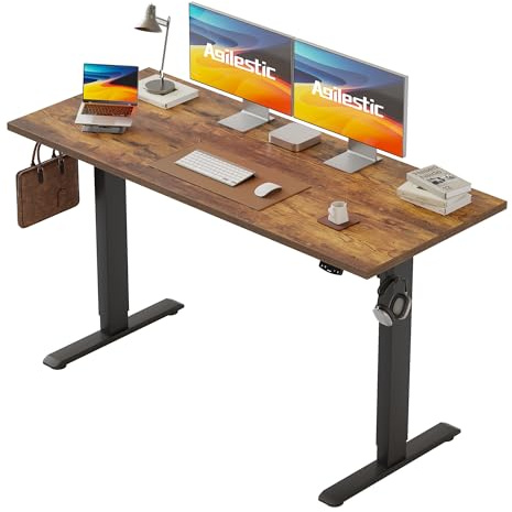 Agilestic höj- och sänkbart skrivbord 150 x 60 cm Ett robust skrivbord med elektrisk höjdjustering och manuella reglage med minnesfunktion. Ett ergonomiskt datorskrivbord som passar, brunt